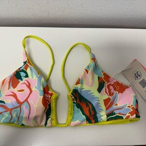 Reversible Floral Bikini Top with Yellow Trim